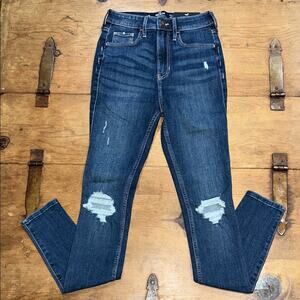 Hollister Distressed Ultra High Rise Super Skinny Women's Jeans Dark Blue Size 0
